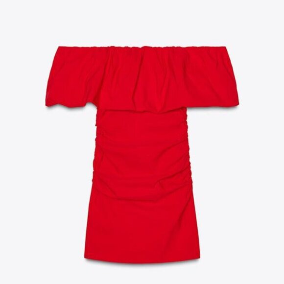 ZARA RED RUFFLE MINI DRESS - Picture 3 of 7